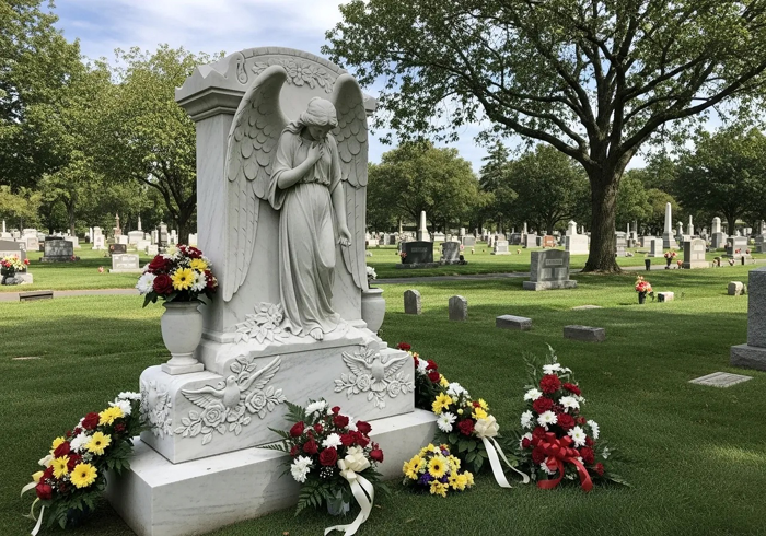 Мраморный памятник в виде ангела
